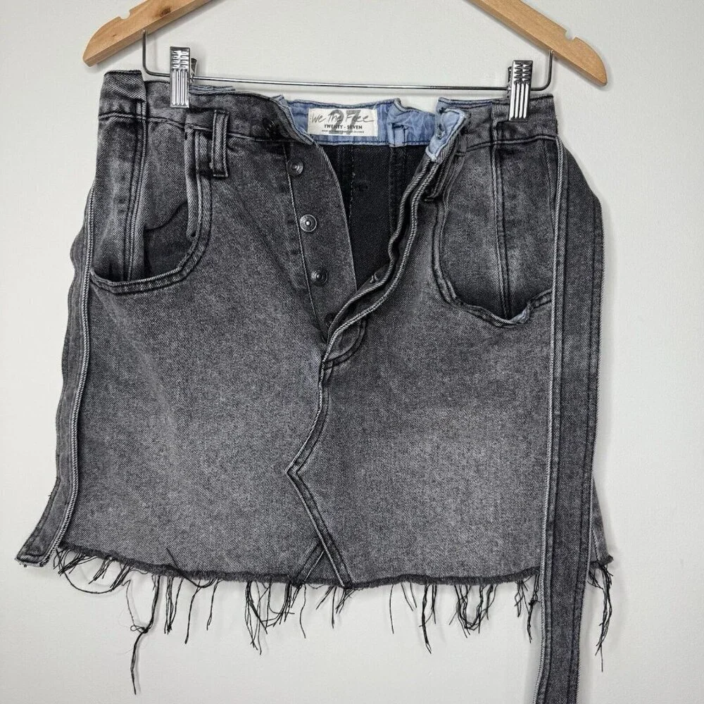 We The Free Black Denim Mini Skirt Jean Short Fringe Punk Sz 27